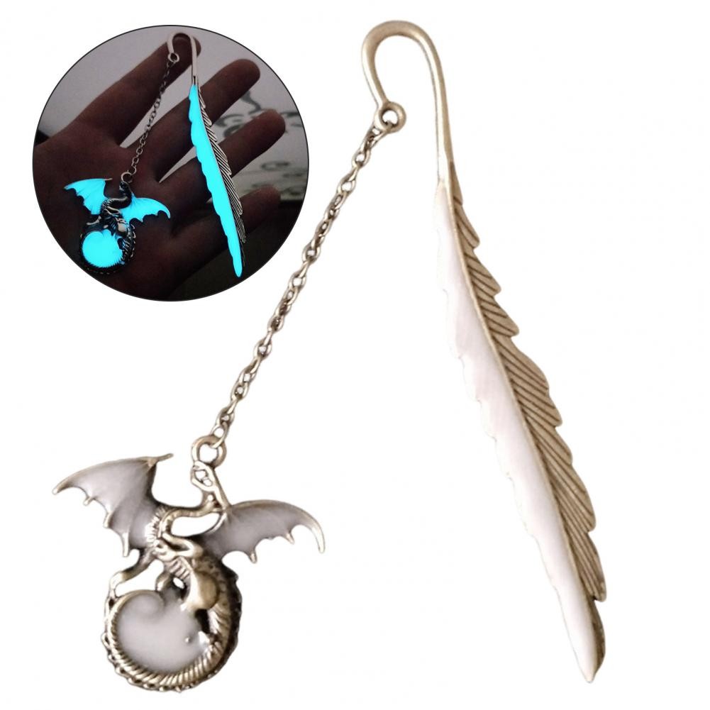 

Vintage Metal Bookmark Luminous Feather Design Book Marker With Creative Flying Dragon Fade-resistant Decorative Bookmark
