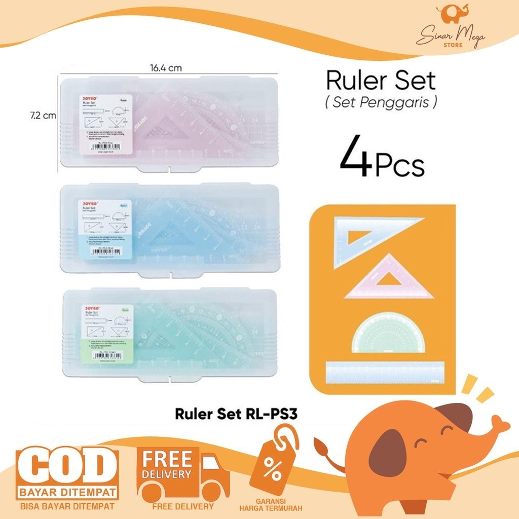 

Joyko Penggaris Busur Ruler Set RL-PS3 / Alat Ukur Set / Student Math Set / Penggaris Busur Set Warna Lucu Unik Murah Berkualitas