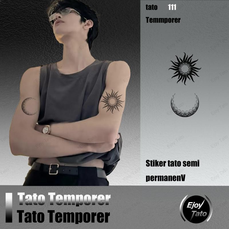 EjoyTato Tato Dayak Temporer Matahari Bulan Totem Stiker Tato Herbal Anti Air Dan Keringat Bisa Taha