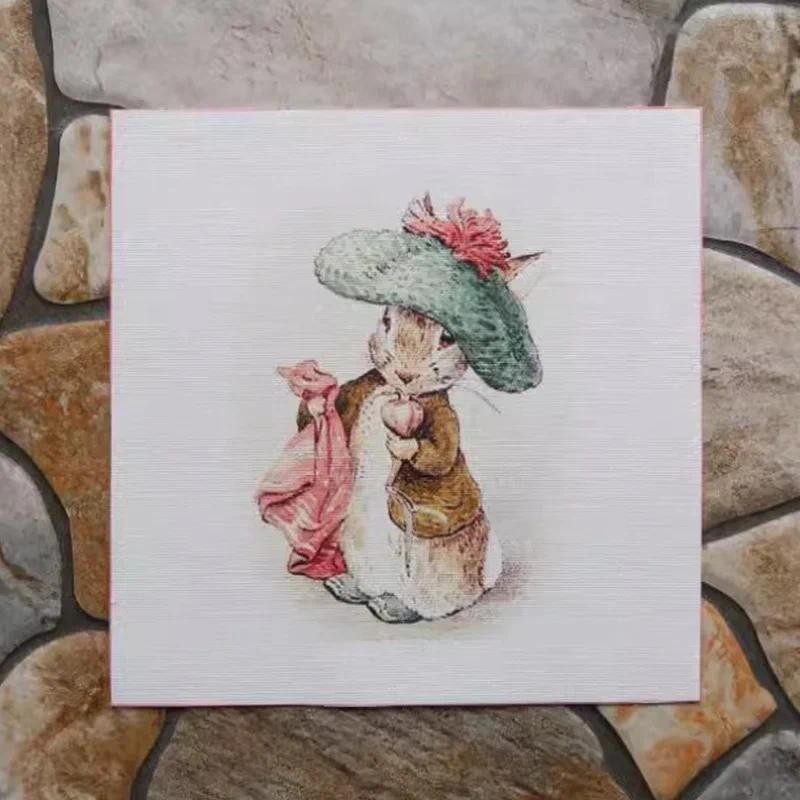 

Hand Dyed Cotton Canvas Fabric Cartoon Rabbit Family For DIY Sewing & Quilting Purse Book Cover Home Decoration Material