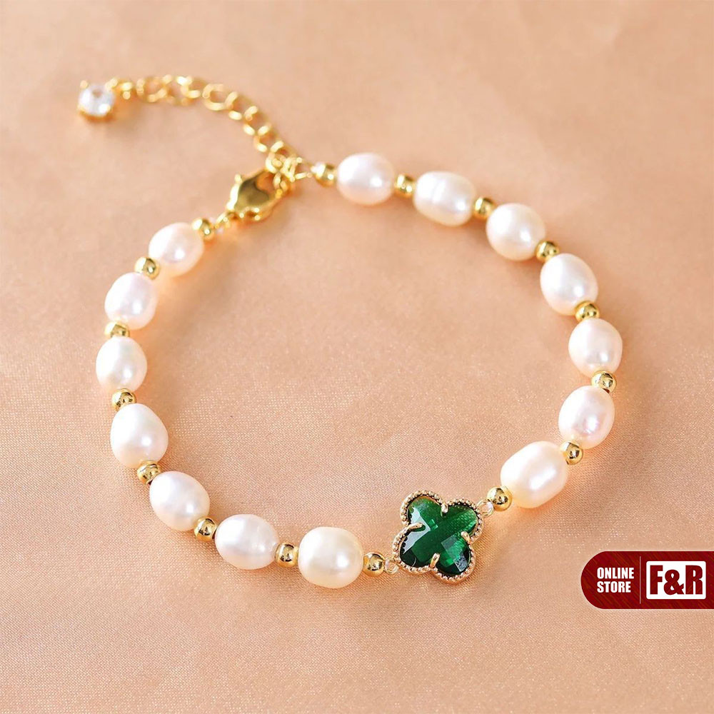 Aksesoris Fashion Cantik Gelang Wanita Style Korea Giok Clover Gelang Giok Hijau Gelang Tangan Wanit