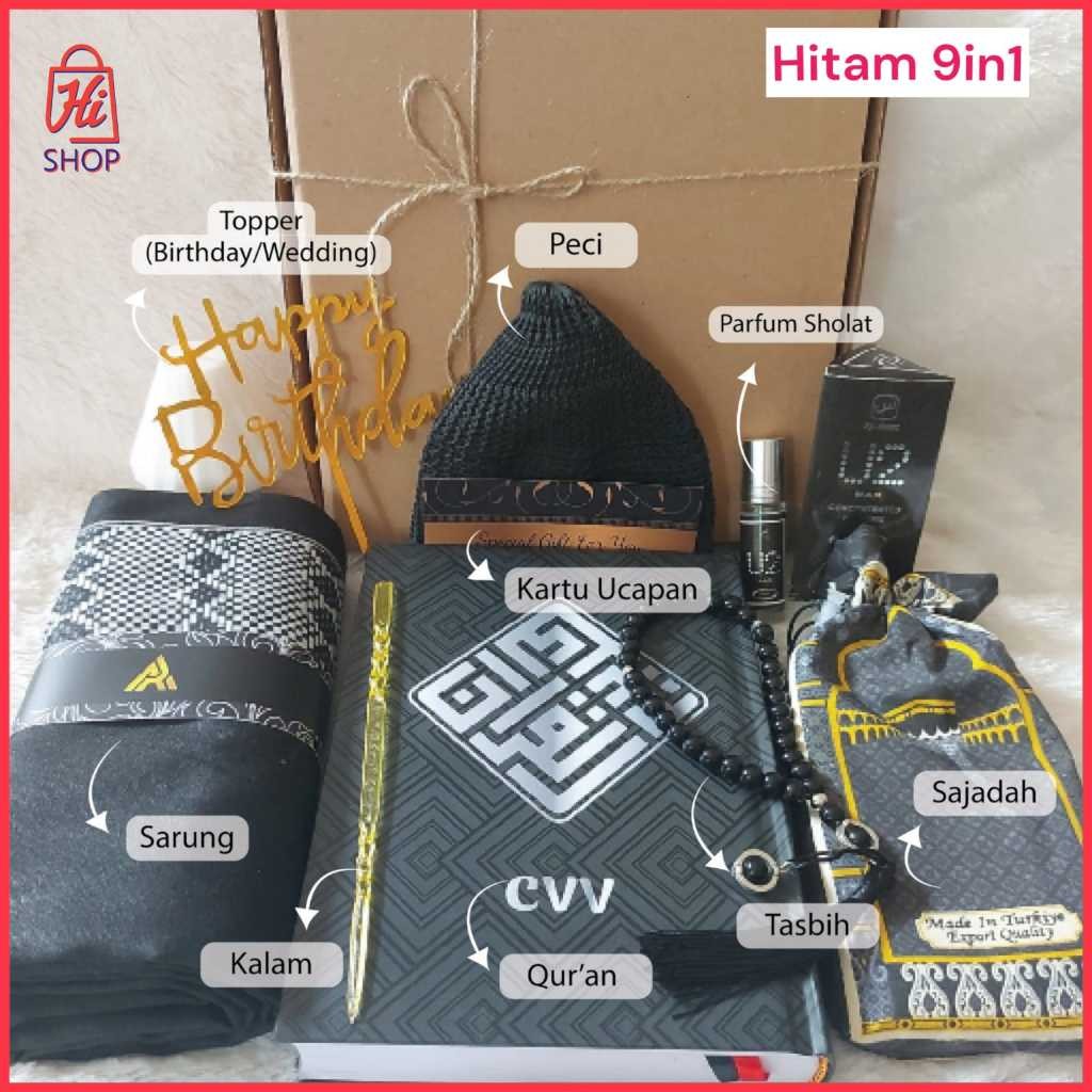 

[HAMPERS AKHWAN SET] QURAN PECI TASBIH SAJADAH SARUNG HADIAH KADO COWOK MUSLIM GIFTBOX SOUVENIR
