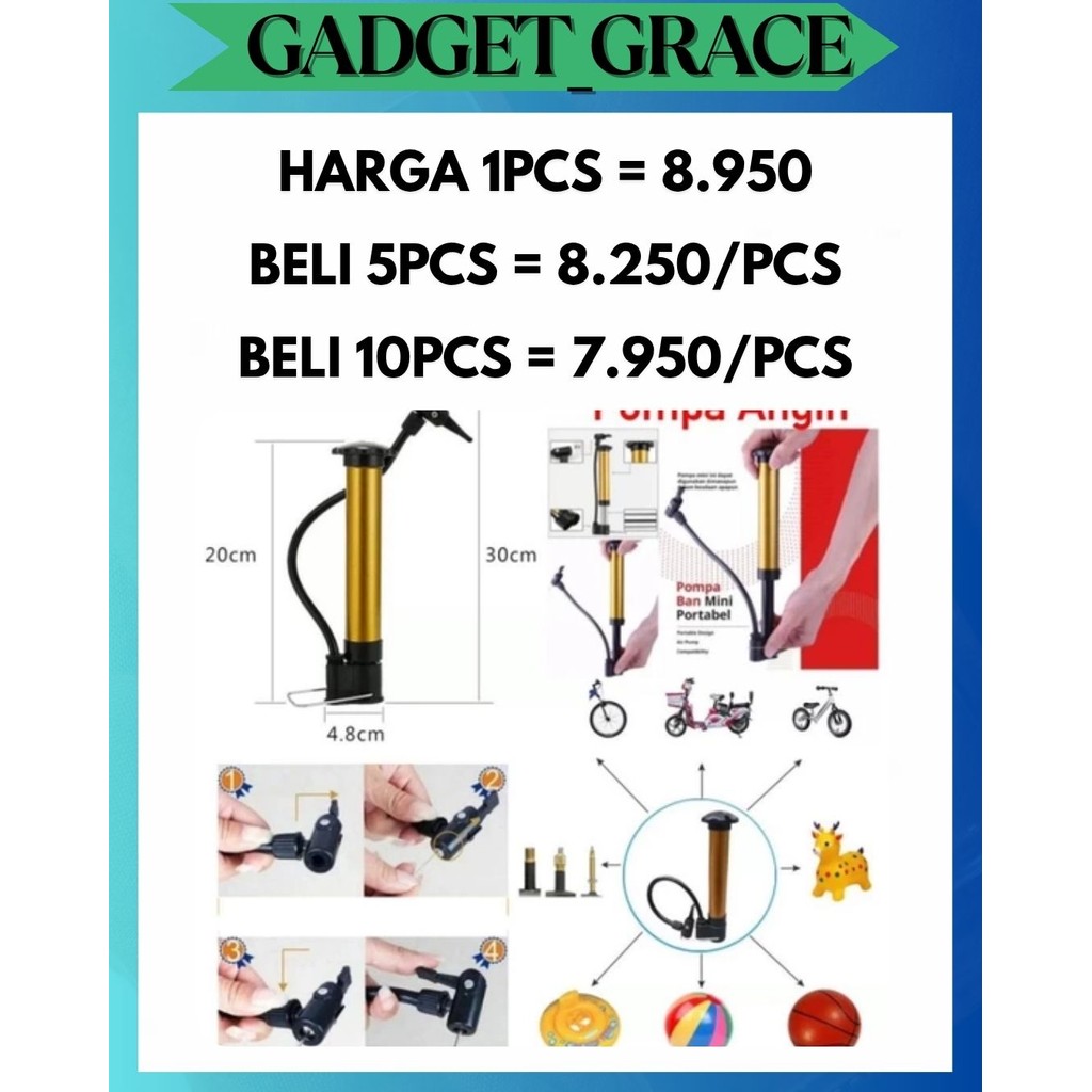 GG POMPA ANGIN BAN SEPEDA EMAS MINI PORTABLE / AIR PUMP BOLA BALON KASUR PELAMPUNG RENANG