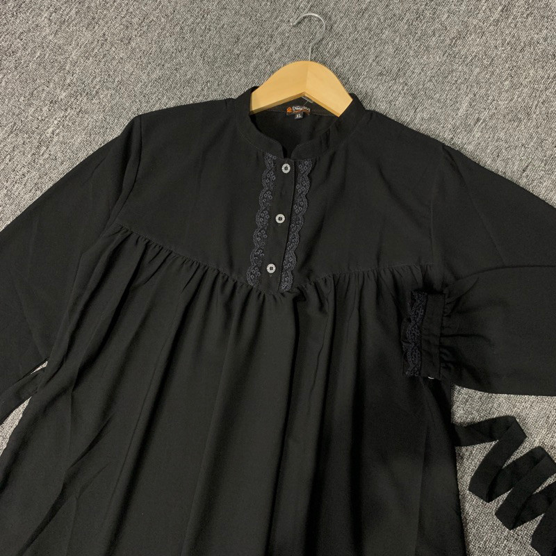 Najmi Abaya Jetblack S-XXL Set Gamis Hitam Syar’i Renda Exclusive