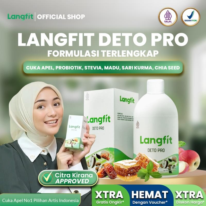 

Langfit Detopro Cuka Apel Probiotik 250 ML Herbal Premium Dengan Kurma Madu Chia Seed & Stevia BPOM