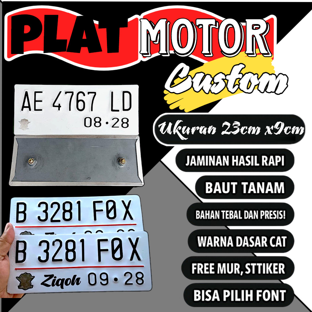 Plat motor custom warna putih satu pasang plat motor variasi warna putih plat motor baut tanam plat 