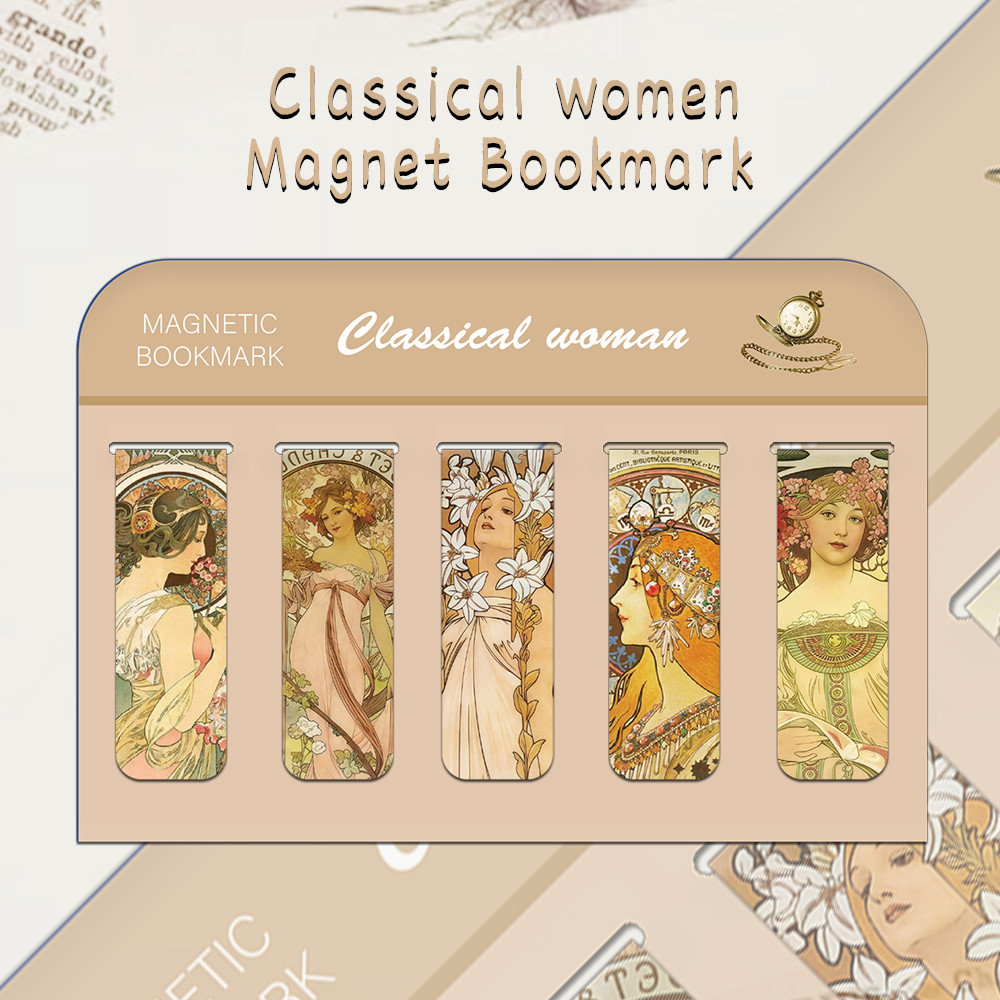 

5PCS Creative Classical Women's Magnetic Bookmarks, Student Supplies, Gift Giving, Paging Waterproof Magnetic Bookmarks