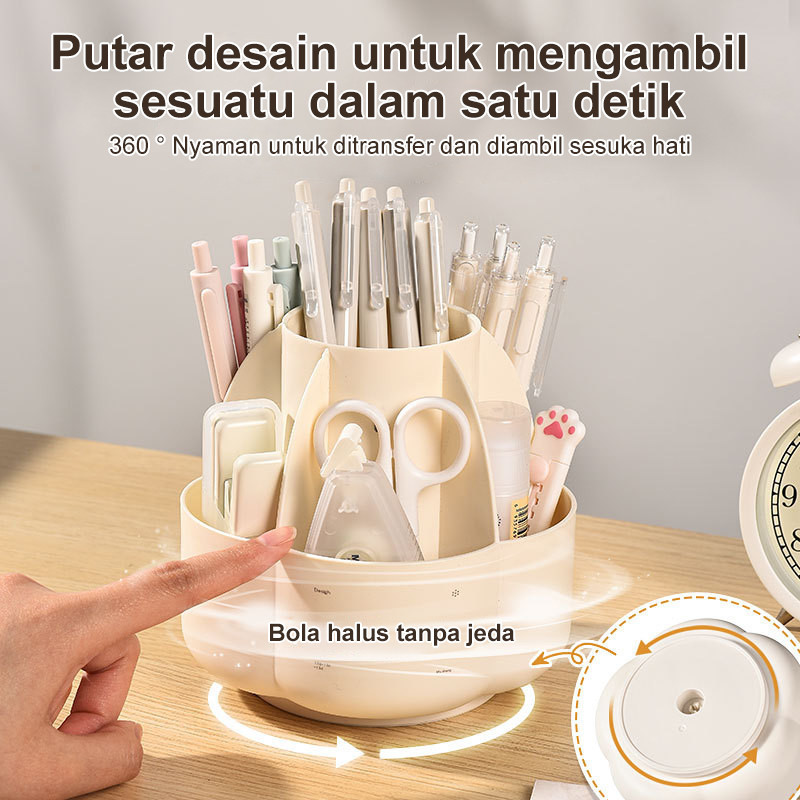 

Organizer Meja Putar Berlapis Kapasitas Besar Tempat Kuas Makeup Pensil Multifungsi Rak Penyimpanan untuk Kosmetik dan Alat Tulis