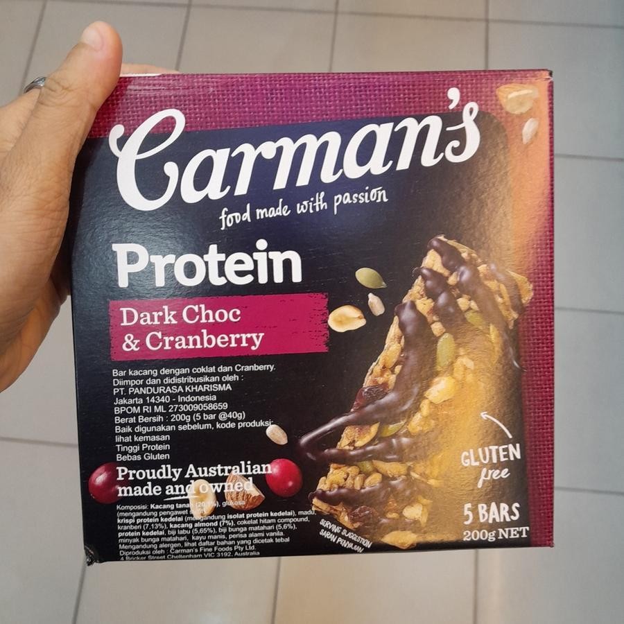 

Carman's Nut Bar DARK CHOCO & CRANBERRY Protein Fiber Import ( isi 5 )