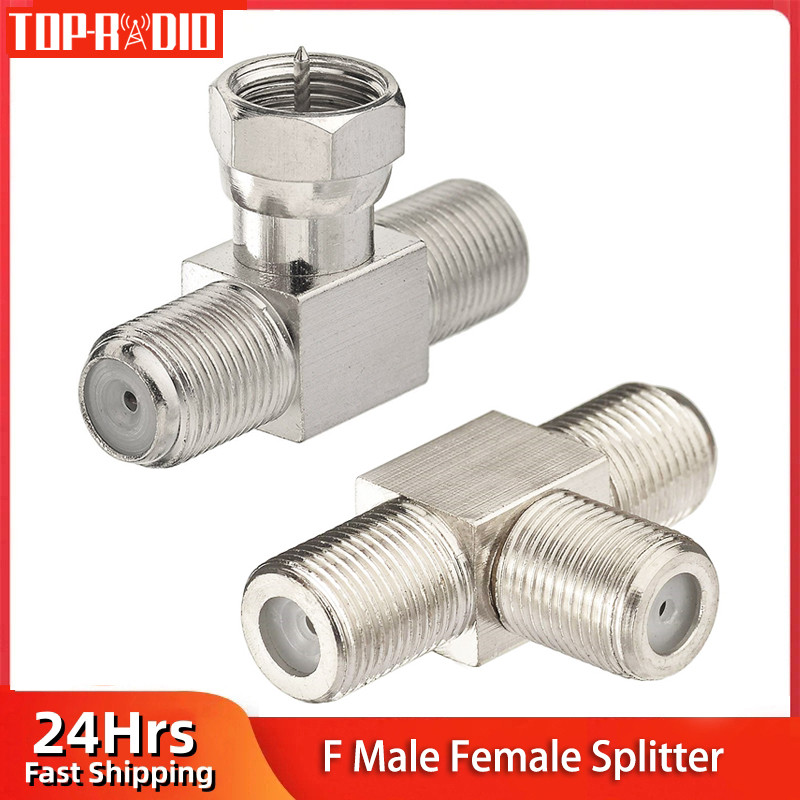 1Piece F Male Female Plug to 2 F female RF Coaxial Adapter TV Cable Connector 3 way T Type Splitter 