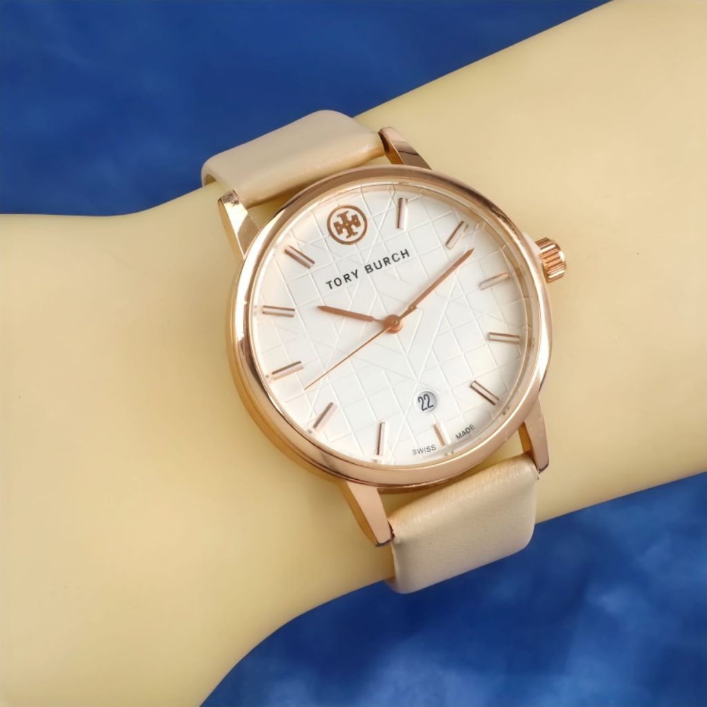 Premium Super - Jam Tangan Fashion Wanita Tory Burch Tanggal Aktif Model Strap Kulit Free Box - FW
