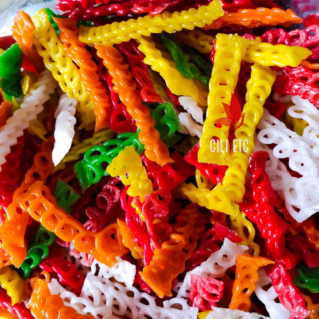 

[1Kg, 5Kg] Kerupuk Toping Seblak Mentah Tangga Taraje Rantai Warna-warni Cap Ikan Tenggiri - CILI ETC