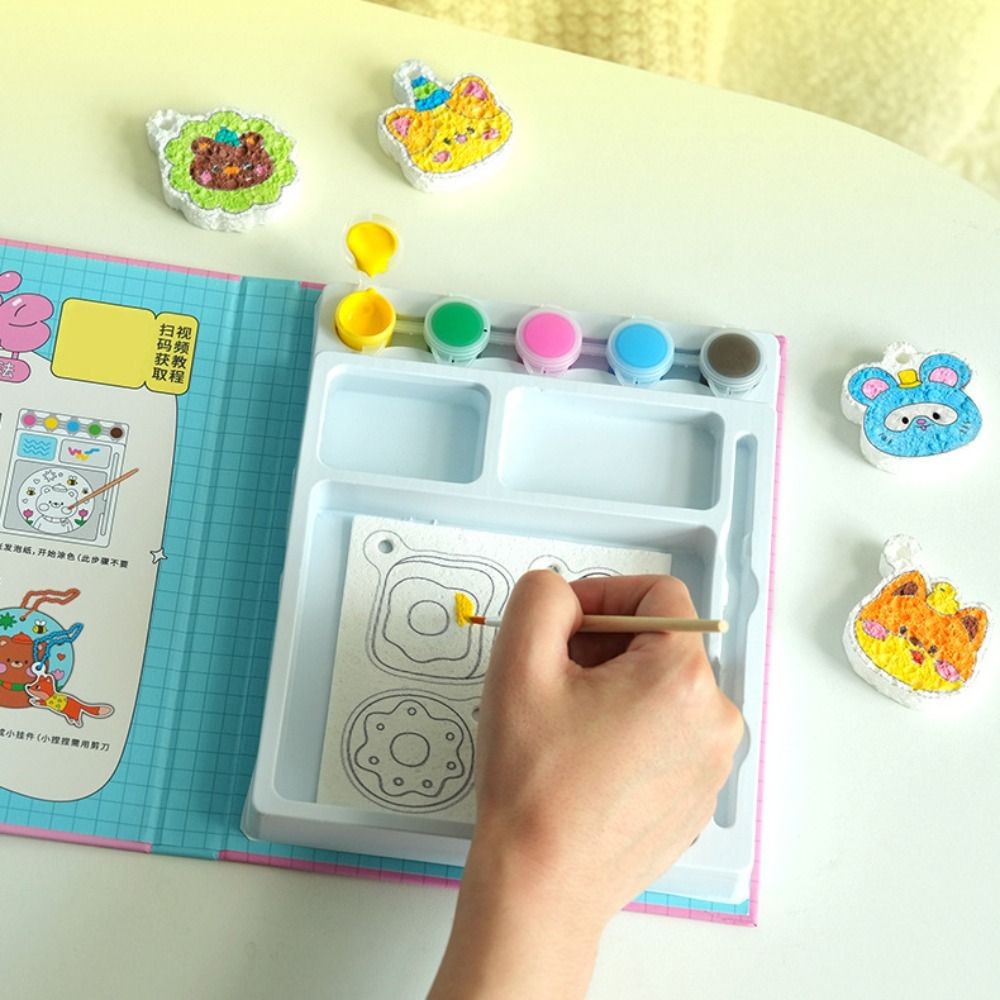 

With Easel DIY Puffy Paint Kit Puffy Effect Colorful Pens Texture Painting Toy Sponge Texture Creative Design Drawing Pens Kit