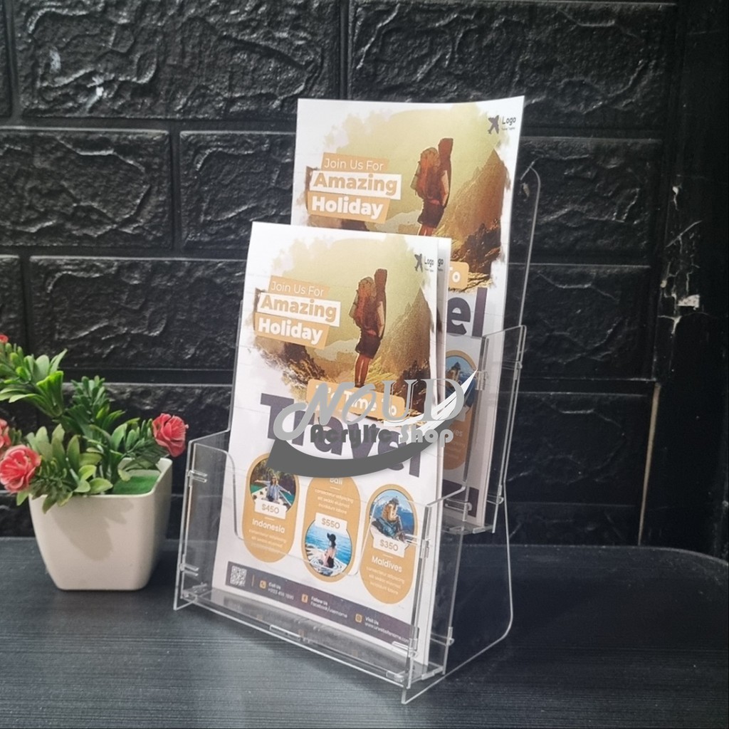 

Salin Salin Tempat Brosur Akrilik / Display Brosur Acrylic / Rak Brosur Uk. A5 2 Susun Knock Down