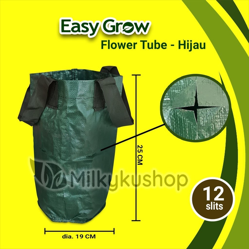 FLOWER TUBE PLANTER BAG EASY GROW 12 SLITS - HIJAU