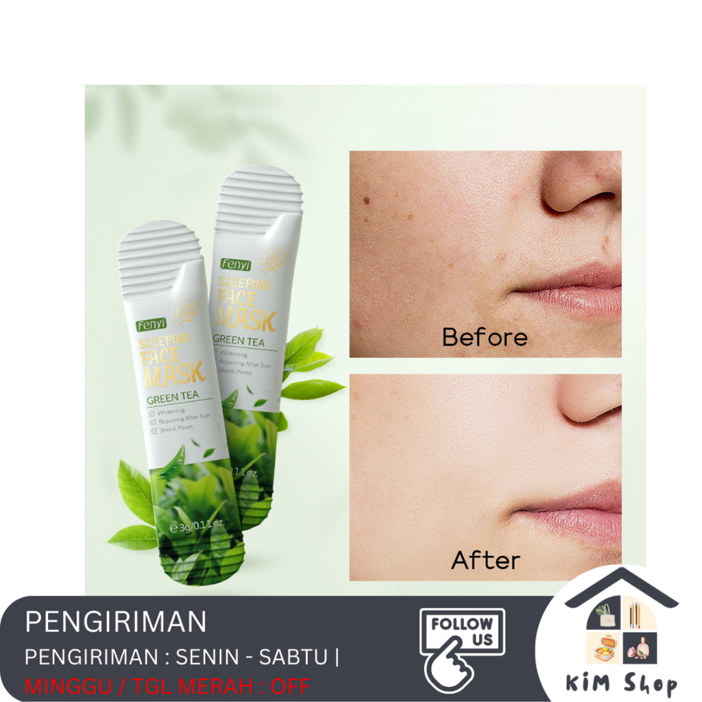 LAIKOU FENYI Green Tea Sleeping Mask Acne Anti Jerawat Soothing Masker Tidur
