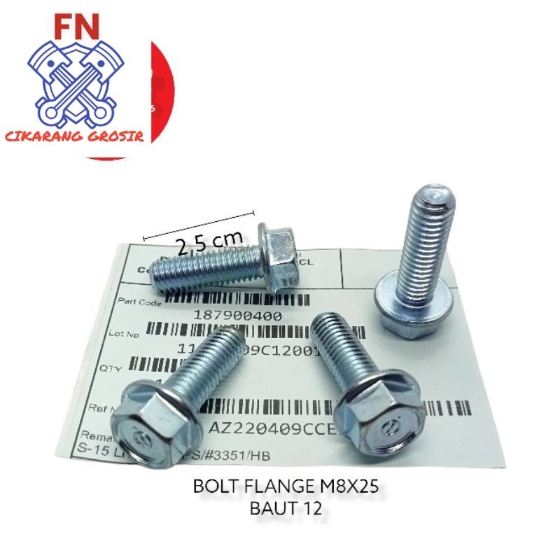 NF BAUT FLANGE ORIGINAL M8×25 KUNCI 12 BAJA KARBON