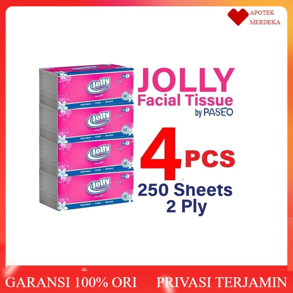 Tissue Jolly 250s 2ply 4pcs / Jolly Facial Tissue 4 pcs 250 Sheet 2 Ply Tisu 250Sheet Sheets