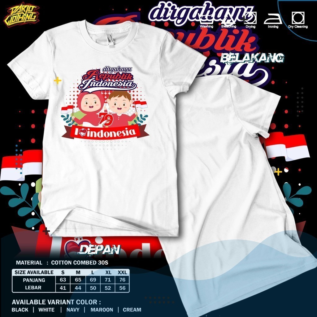Toko Kaos -  Kaos Dirgahayu Republik Indonesia Ke 79 I Love Indonesia Semi Katun
