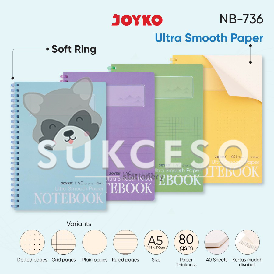 

Joyko Notebook NB-736 Buku Tulis A5 80gsm Soft Ring Cover 40 Sheet