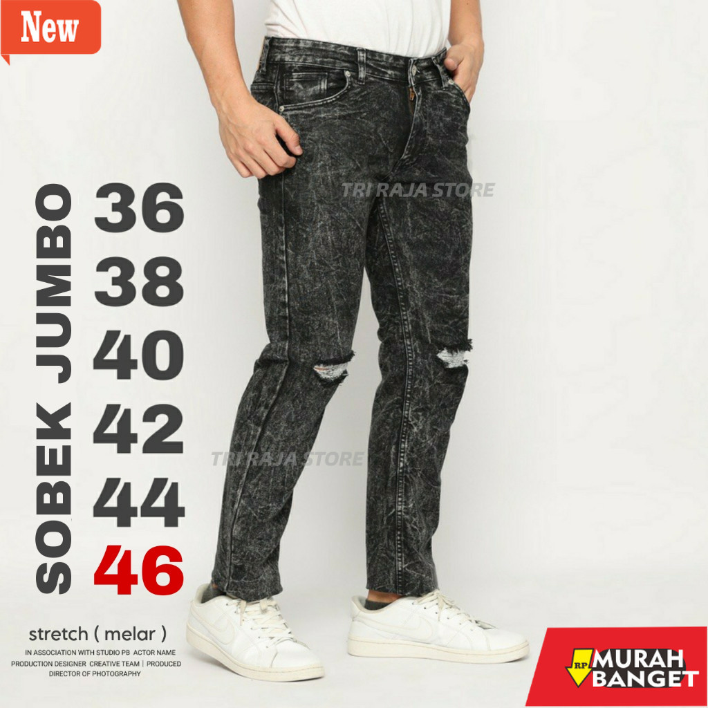 Celana sobek ripped pria jeans yg kekinian- BIG SIZE 35 - 44 CELANA SOBEK JEANS PRIA JUMBO/ CELANA J
