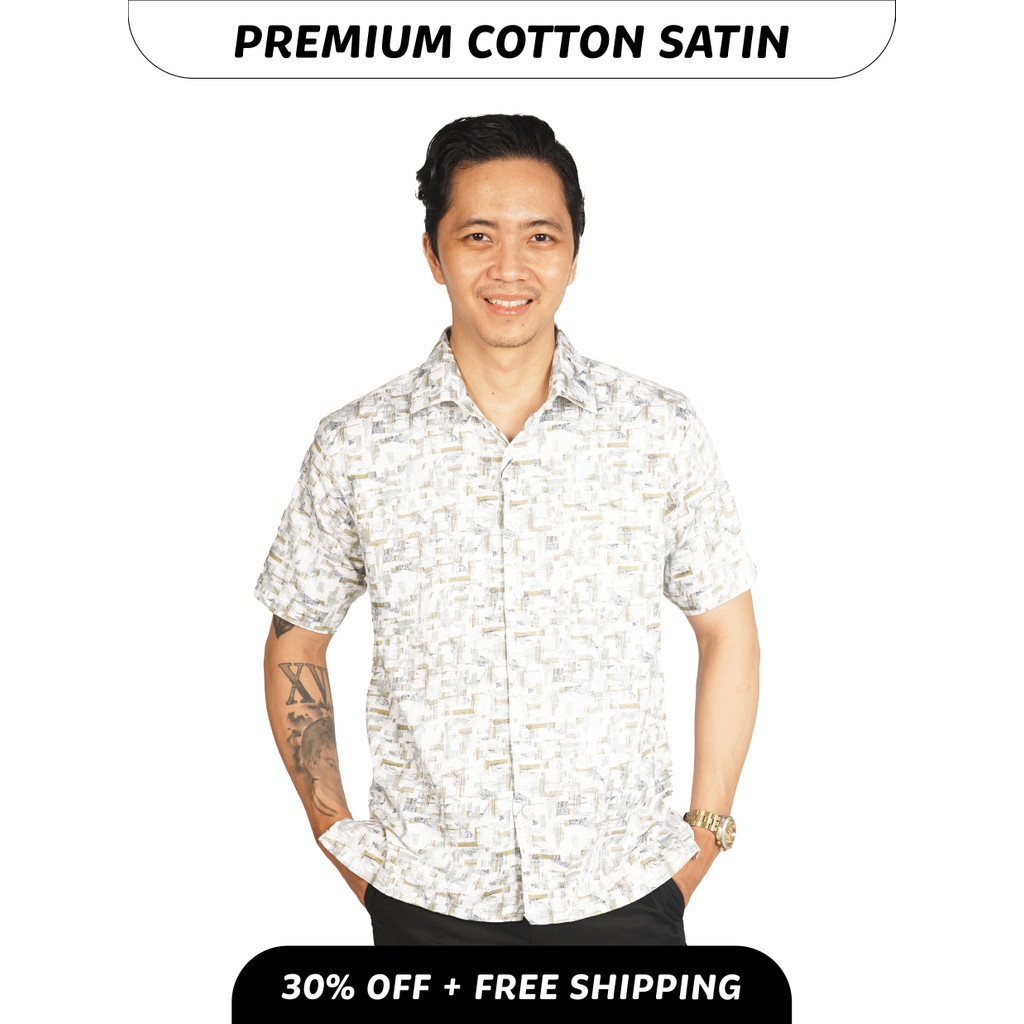 Kemeja Print Pria Premium Satin SEMBOSS Modern Fit Lengan Pendek 2208