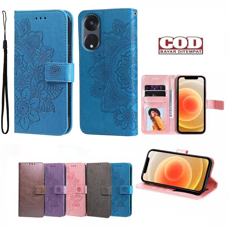 OPPO Reno 8T 4G Leather Case Oppo Reno8 T Casing CPH2481 dompet Flip Motif Bunga matahari  PU Dompet