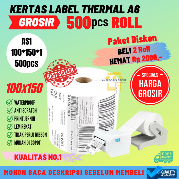 

promo ✨ -KERTAS TERMAL STICKER 100X150 500PCS UKURAN A6