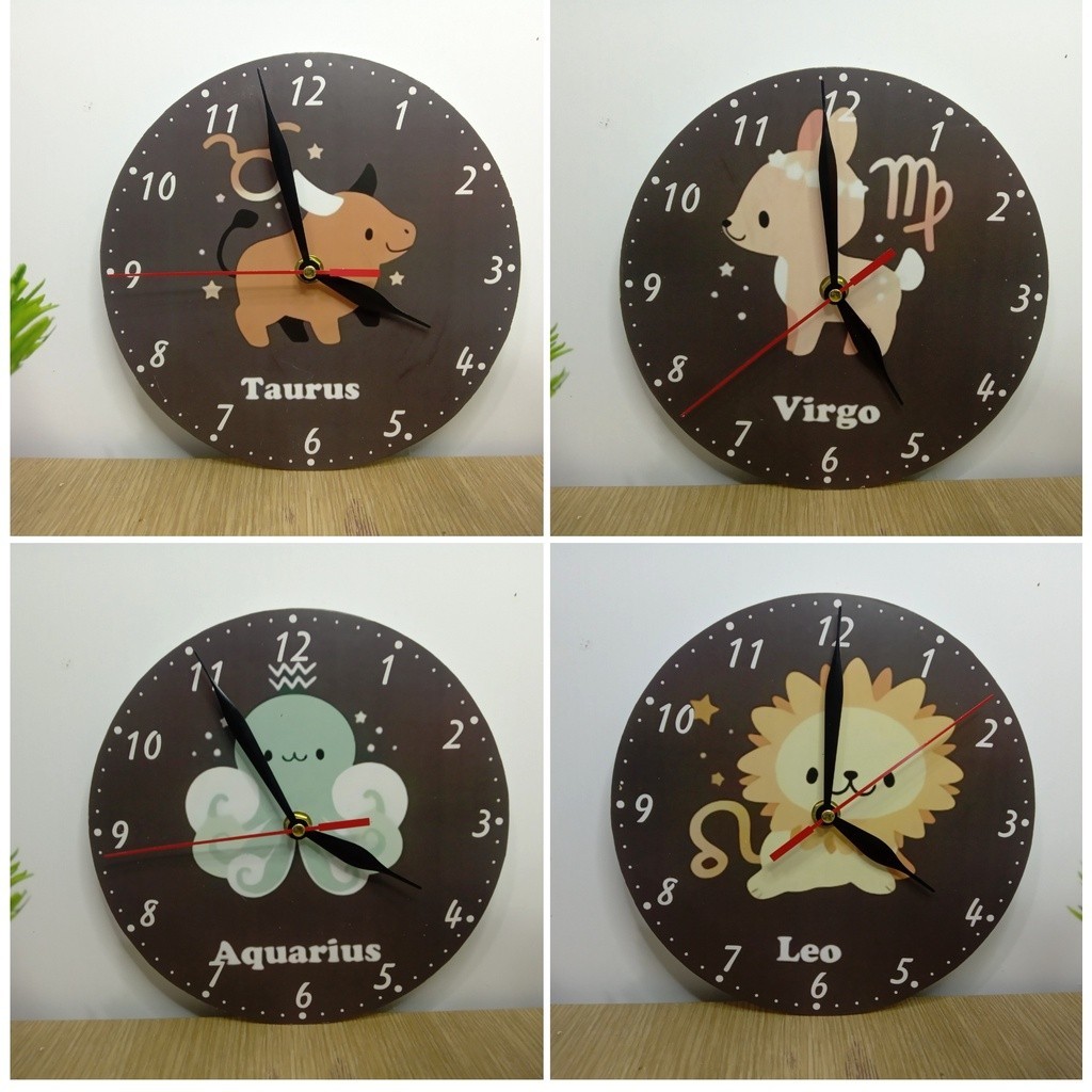 JAM DINDING KAYU GAMBAR ZODIAK CANTIK