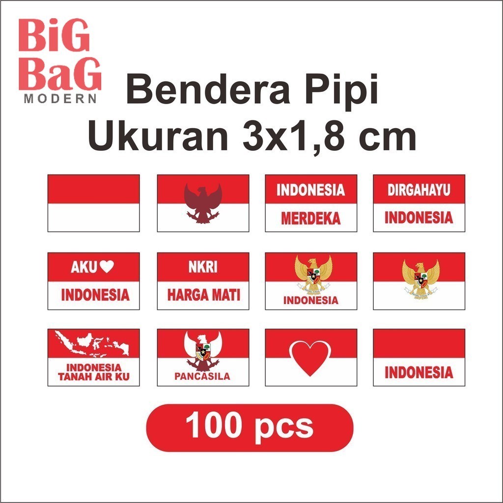 

Stiker Pipi Merah Putih 100 Pcs Sticker Bendera Pipi Stiker Tempel Pipi Ukuran Kecil Anak 3x1.8 cm BIGBAG PRINT