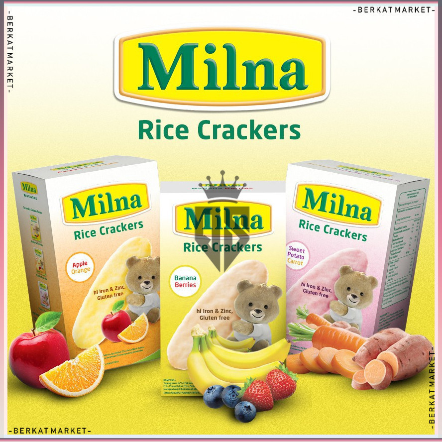 Milna Rice Crackers 20gr - Cemilan Bayi 6 Bulan+ Bebas Gluten