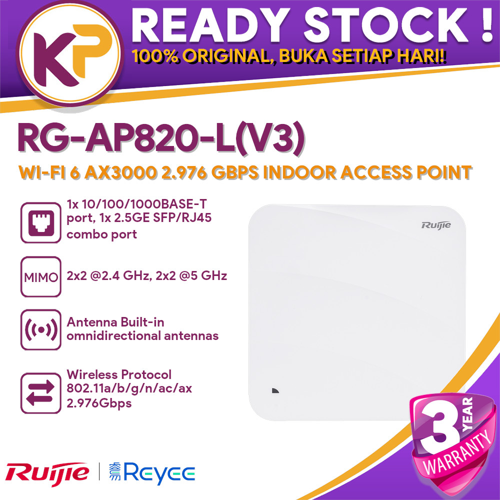 RUIJIE REYEE RG-AP820-L(V3) WI-FI 6 AX3000 2.976 GBPS INDOOR ACCESS POINT