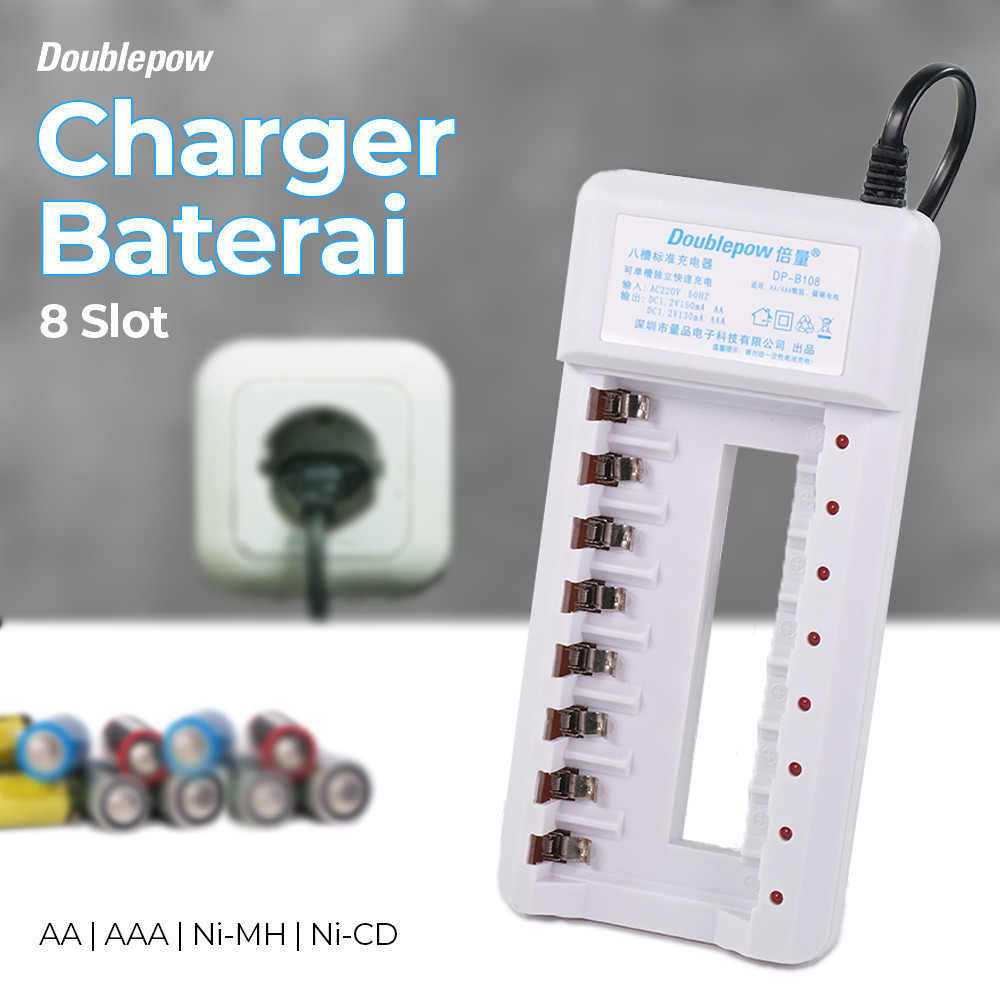 Doublepow Charger Baterai 8 Slot AA AAA: Pengisian Cepat & Aman