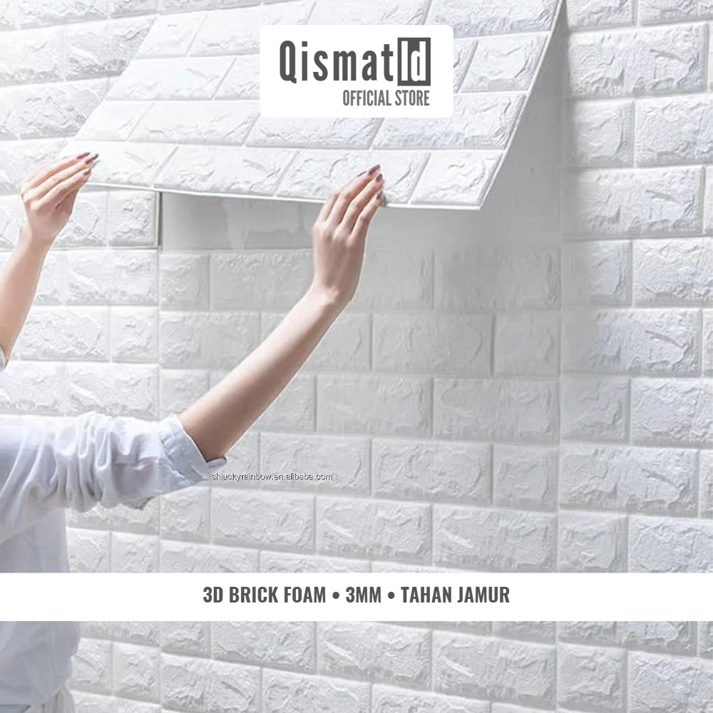 [Putih & Warna] 3D Brick Foam Bata Putih Warna Krem Cream Biru Hijau Ijo Kuning Abu Silver Timbul Wa