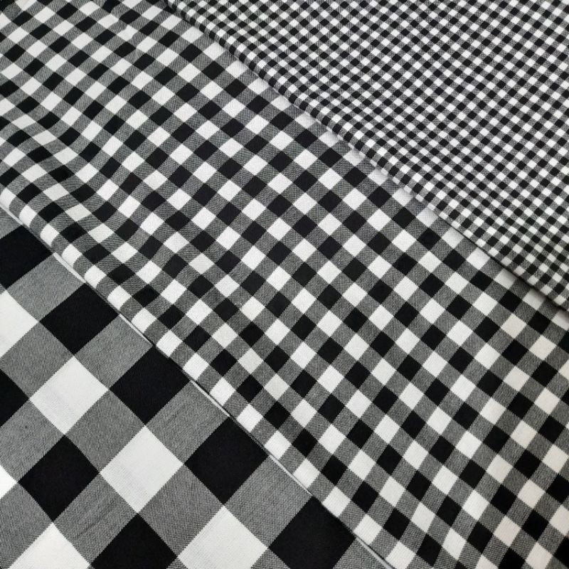 Kain Katun meteran Yarnyed Kotak Kotak Hitam Putih
