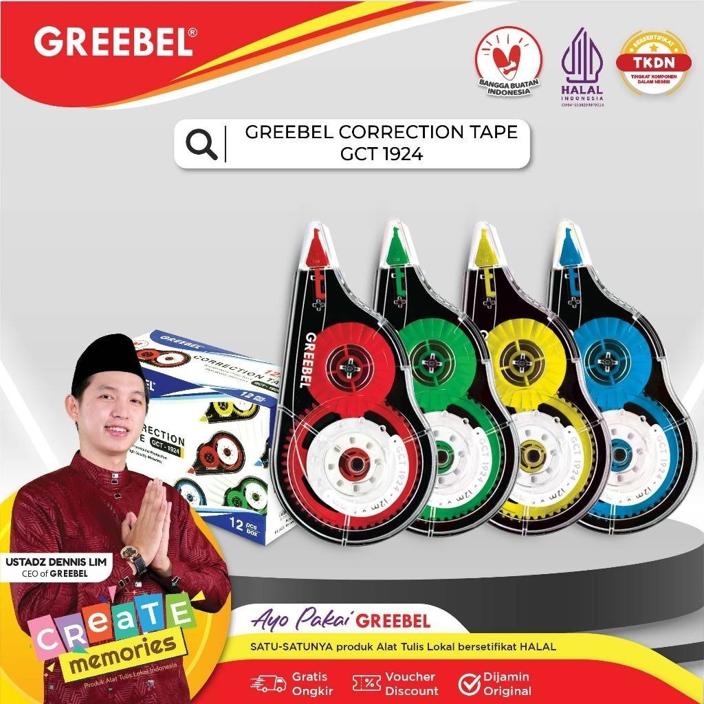 

GREEBEL CORRECTION TAPE GCT-1924 (12 Meter x 5mm) / Tipe X Pita