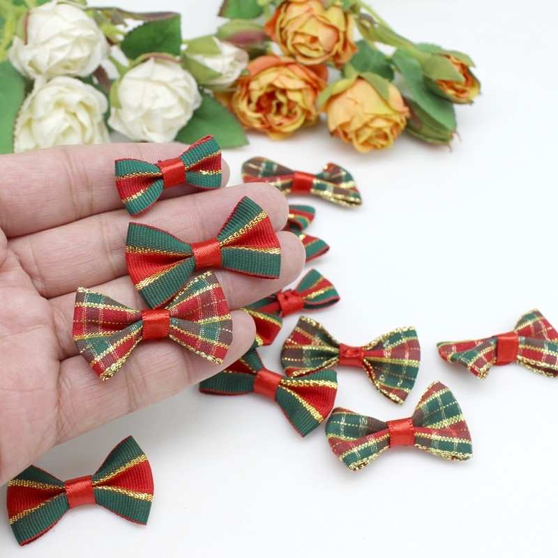 

50pcs/lot Christmas Organza Ribbon Bow Tie Printed Ribbon Handmade DIY Gift Wrapping Bow and Craft bows