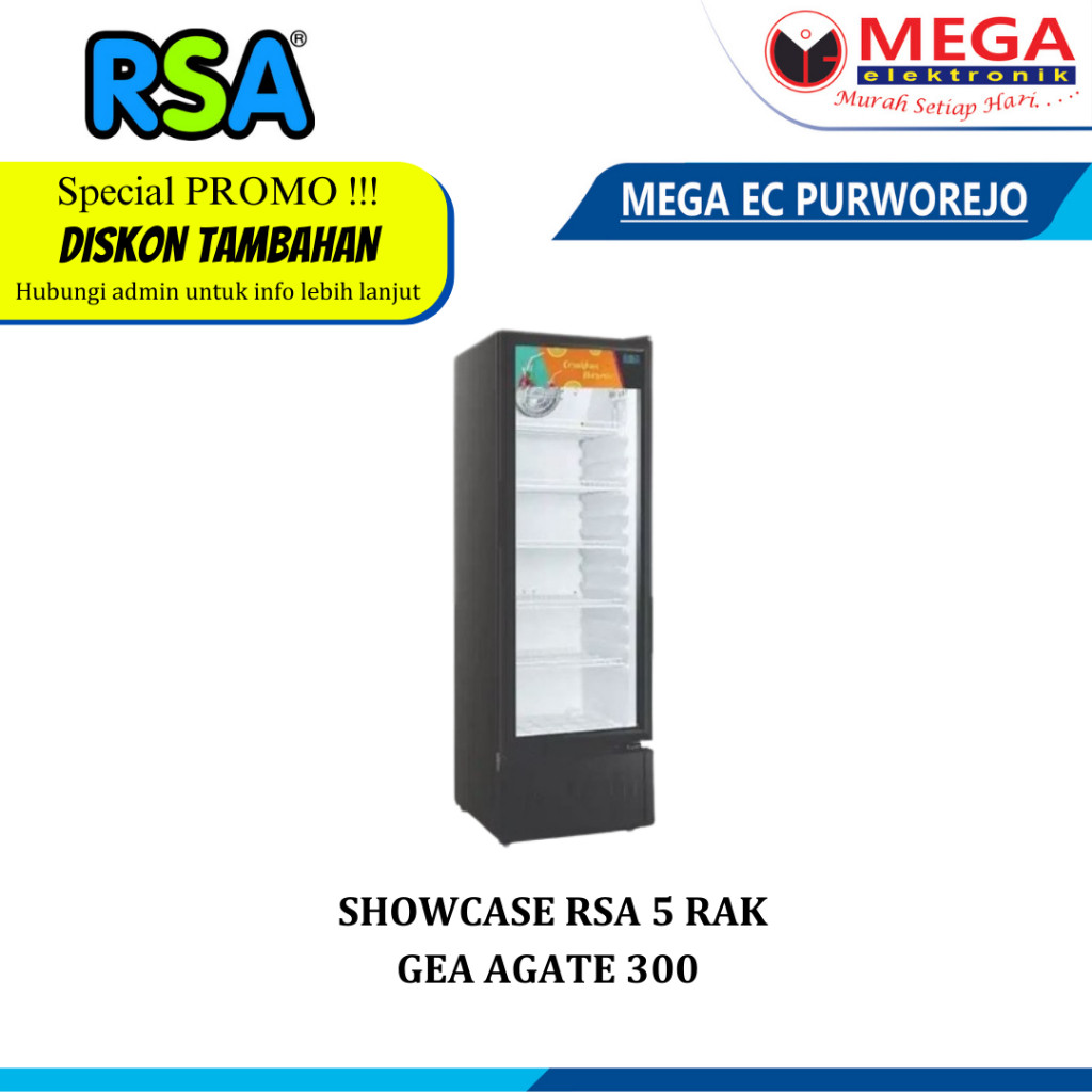 SHOWCASE  RSA GEA AGATE 300 SHOWCASE 290 LITER 5 RAK  PENDINGIN MINUMAN KULKAS BESAR