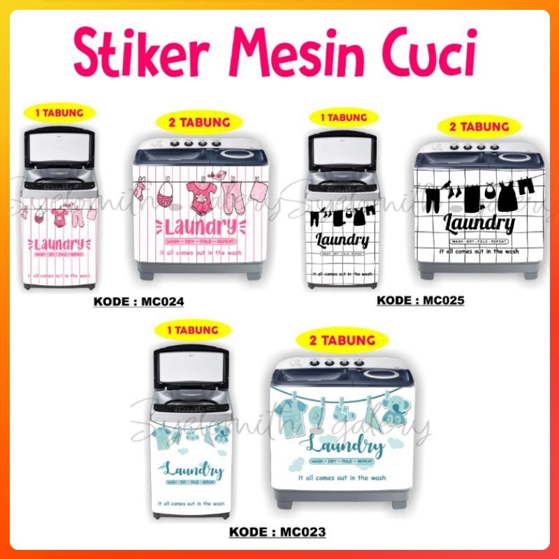 Stiker Mesin Cuci 1 Tabung Stiker Mesin Cuci 2 Tabung Motif Laundry - Colorfulolshop 12