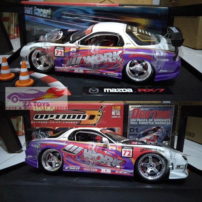 FG99 Diecast Mazda RX-7 Putih by Jada Toys Import Racer Option D Skala 1:18