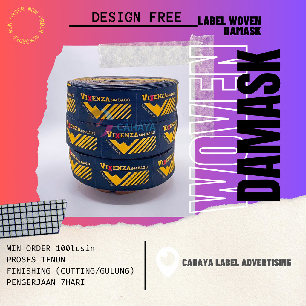 

3.5x6cm label woven damask, label rajut, label tenun, label tas, label kaos, label hijab, merek