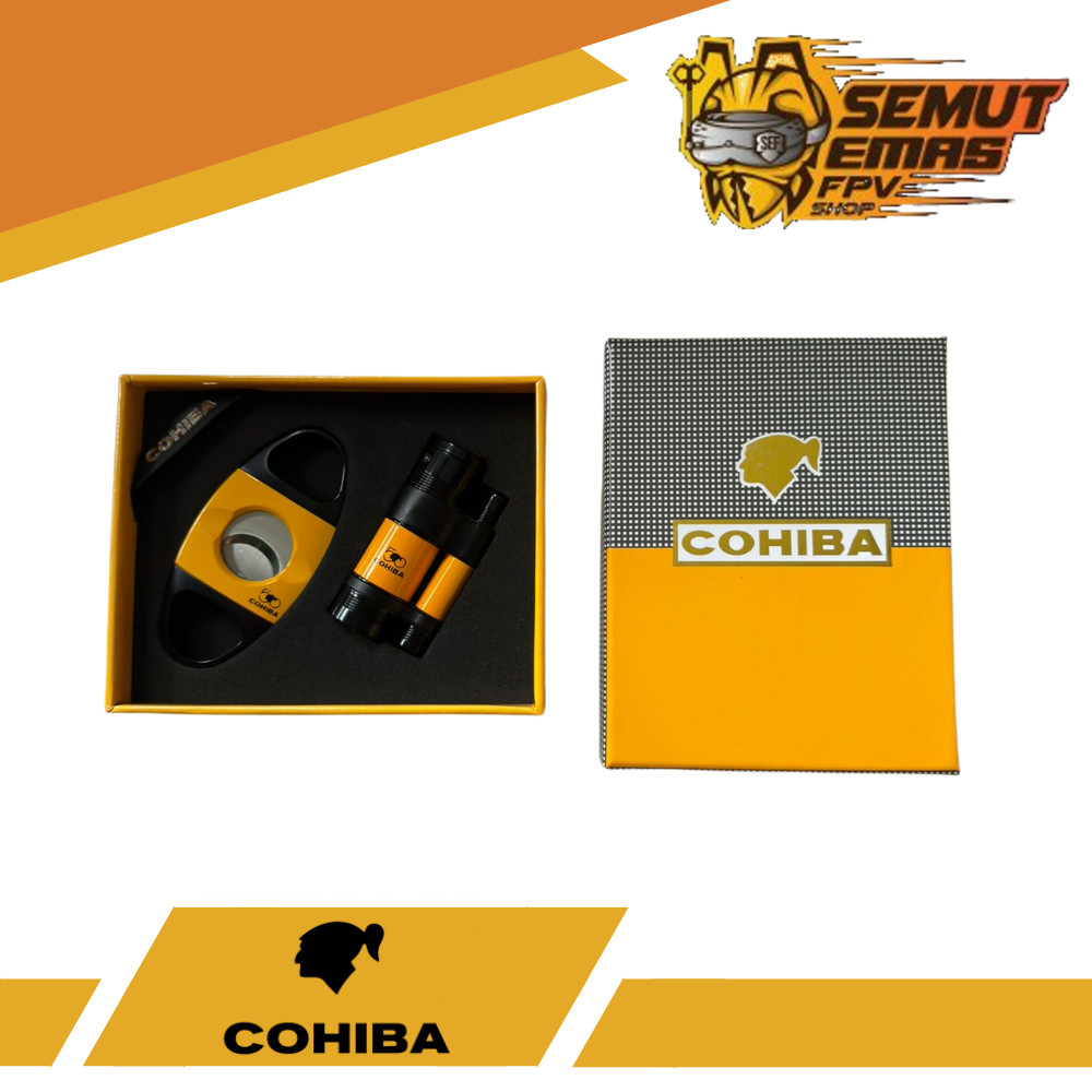 COHIBA Cigar Lighter Gift Set Double Jet Model 2 Tabung Korek Cerutu