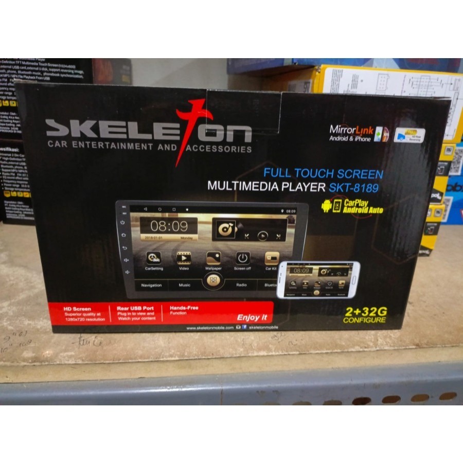 TV mobil Android Headunit android mobil merk SKELETON 9" Ram 2/32