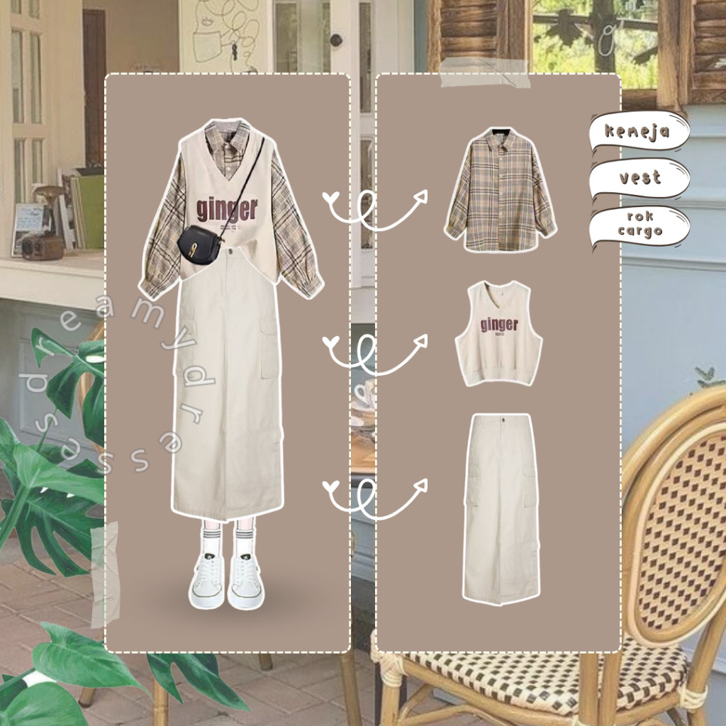 lilydresses Set 148 - 3in1 One Set Setelan Wanita Korean Style baju setelan wanita kekinian OOTD One