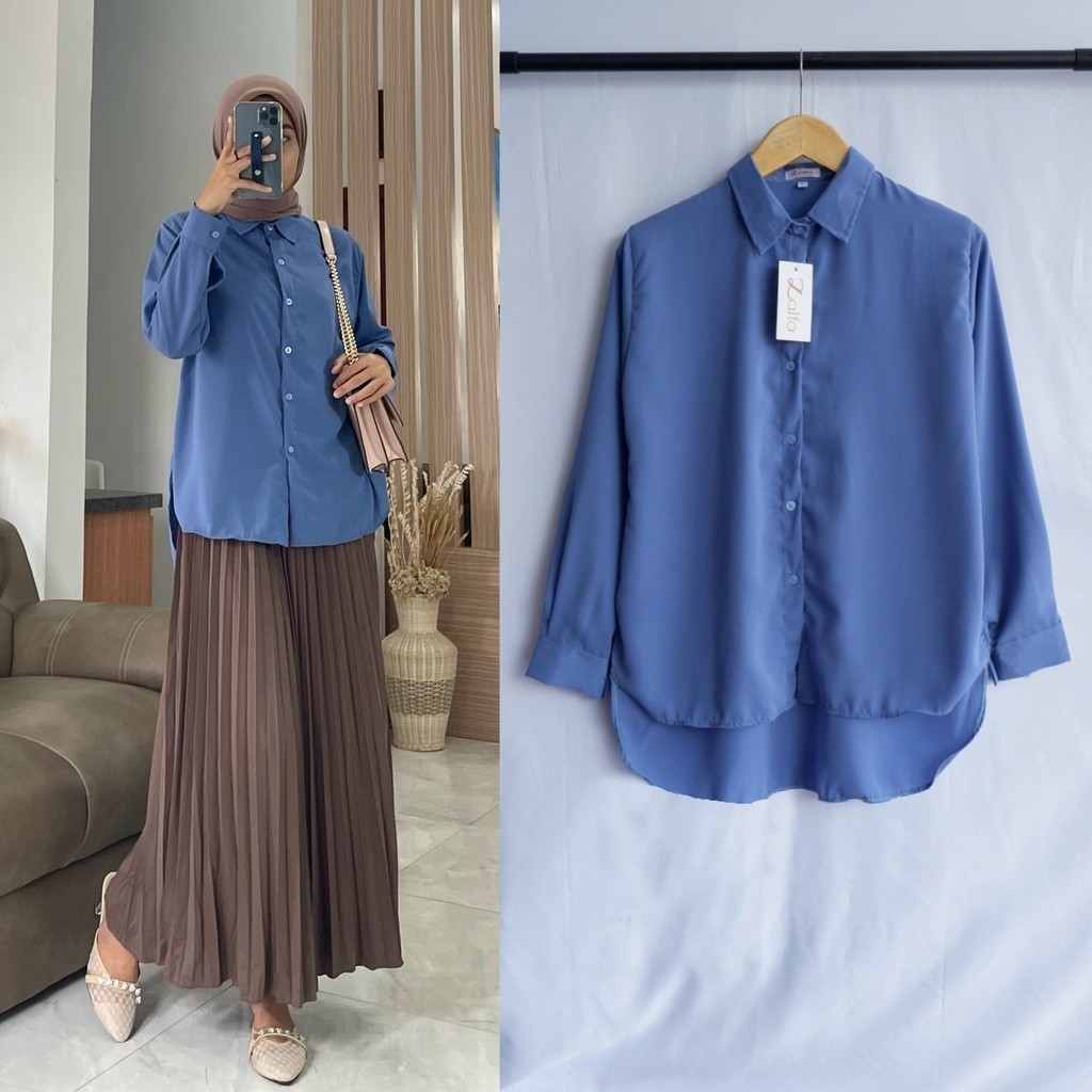 KEMEJA WANITA BASIC by ZALFA / Baju Atasan Wanita muslim kemeja kerja kuliah basic polos wolfis prem