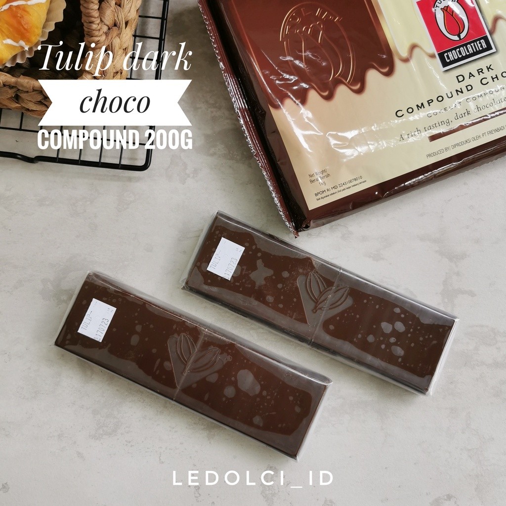 

TULIP DARK CHOCOLATE COMPOUND TULIP DCC DARK COKLAT KEMASAN 200 GRAM