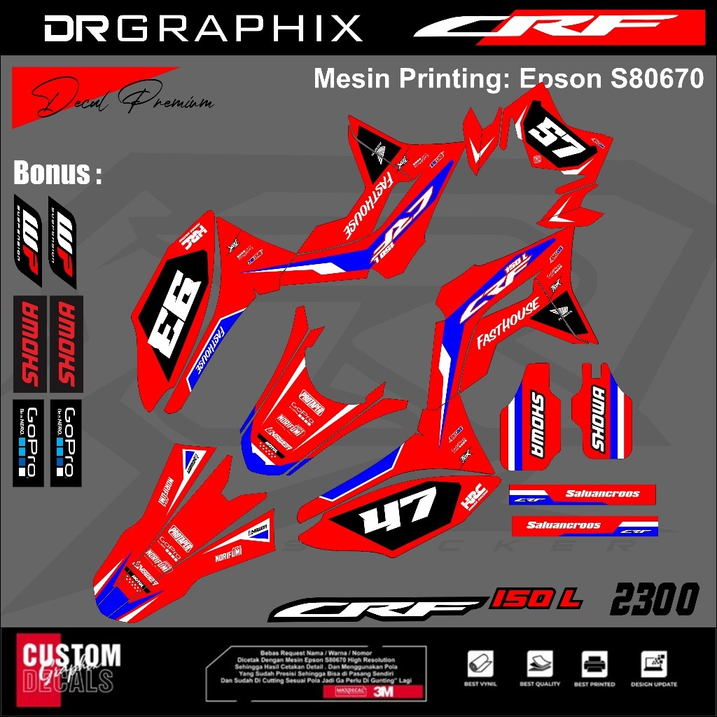 PREMIUM DECAL STIKER HONDA CRF 150L CRF 250 FULL BODY COSTUM DESAIN TERBARU kode CRF-31