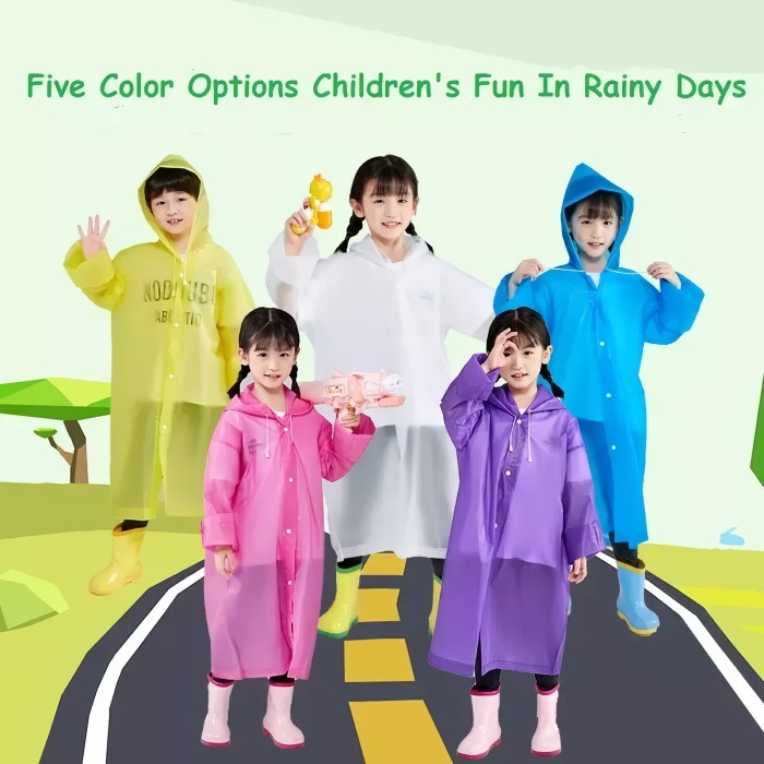 

Jas hujan Anak Poncho EVA vinyl ringan + Hood tutup kepala 120-160cm - Abu-abu