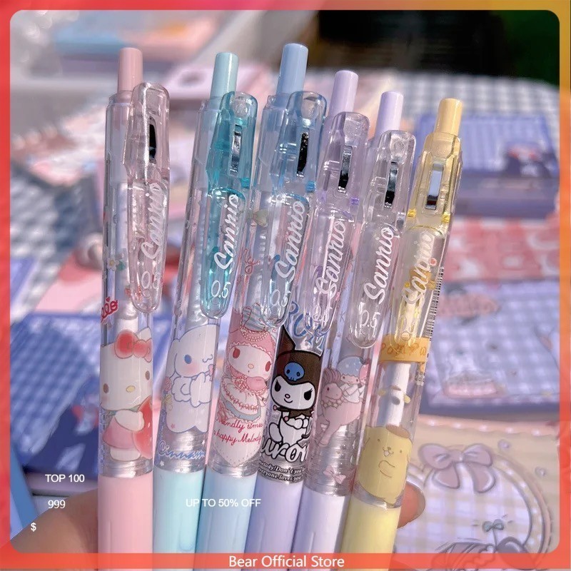 

6 Buah/Set Pena Gel Mekanis Sanrio/Pena Bolpoin Mekanis Kartun Tinta Hitam-0,5mm