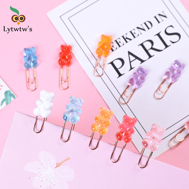 

2 Pcs Cute Bear Metal Paper Clip Office School Supply Stationery Photo Decorative Kawaii Gift Cartoon organizer holder Bookmark